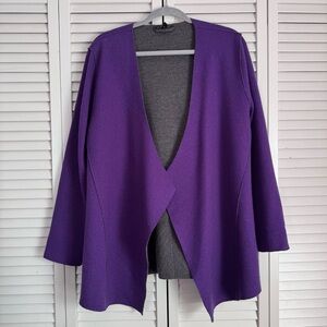 Eileen Fisher Merino Wool Felted Open Front Cardigan Sweater Purple Gray Large